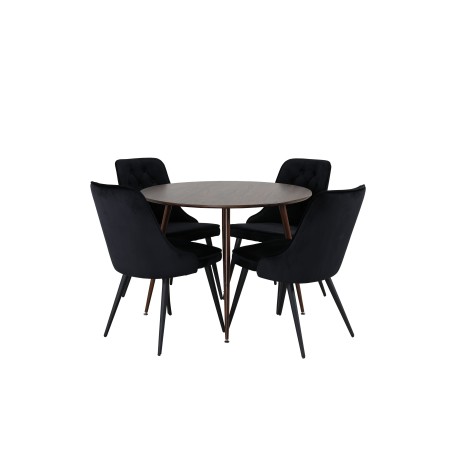 Plaza Ümarlaud 100 cm - Pähkel plaat - Pähkel jalad+Velvet Deluxe söögitool