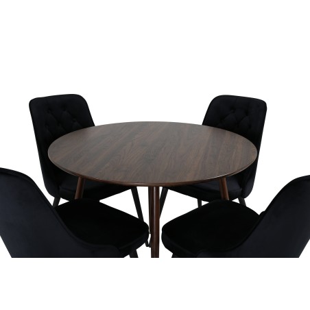 Plaza Ümarlaud 100 cm - Pähkel plaat - Pähkel jalad+Velvet Deluxe söögitool