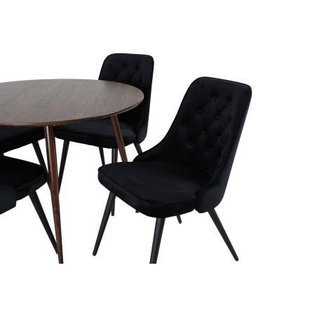 Plaza Ümarlaud 100 cm - Pähkel plaat - Pähkel jalad+Velvet Deluxe söögitool