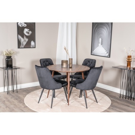 Plaza Ümarlaud 100 cm - Pähkel plaat - Pähkel jalad+Velvet Deluxe söögitool