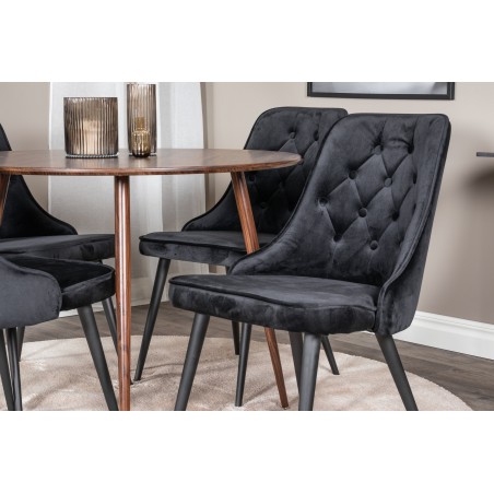 Plaza Ümarlaud 100 cm - Pähkel plaat - Pähkel jalad+Velvet Deluxe söögitool