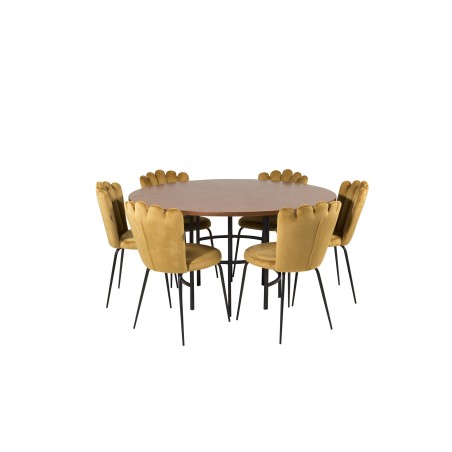Kopenhaagen – ümmargune söögilaud – pruun / must+Limhamni valgus – tool – kuldne Velvet_6