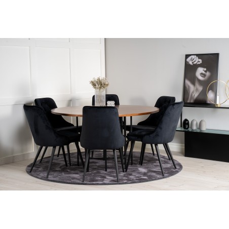 Kopenhaagen – ümmargune söögilaud – pruun / must+velvet Deluxe söögitool – mustad jalad / must velvet_6