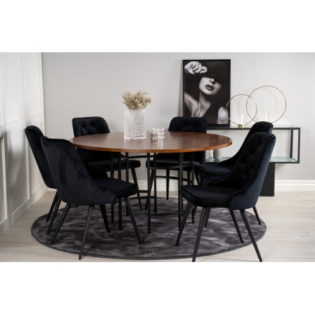Kopenhaagen – ümmargune söögilaud – pruun / must+velvet Deluxe söögitool – mustad jalad / must velvet_6