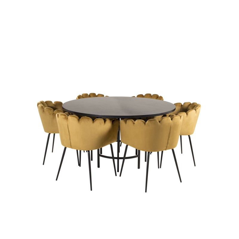 Kopenhaagen – ümmargune söögilaud – must / must+Limhamn – tool – Gold Velvet_6