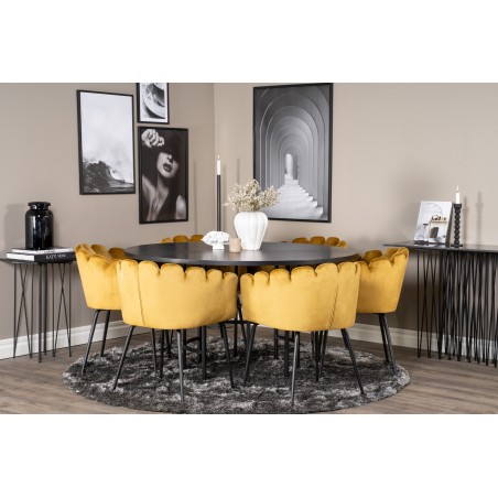 Kopenhaagen – ümmargune söögilaud – must / must+Limhamn – tool – Gold Velvet_6