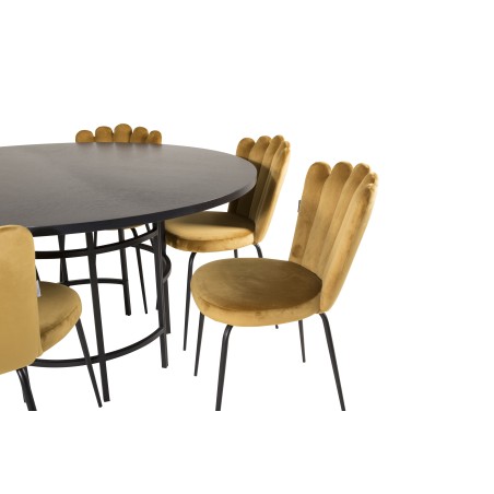 Kopenhaagen – ümmargune söögilaud – must / must+Limhamni valgus – tool – Gold Velvet_6
