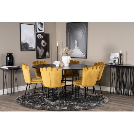 Kopenhaagen – ümmargune söögilaud – must / must+Limhamni valgus – tool – Gold Velvet_6