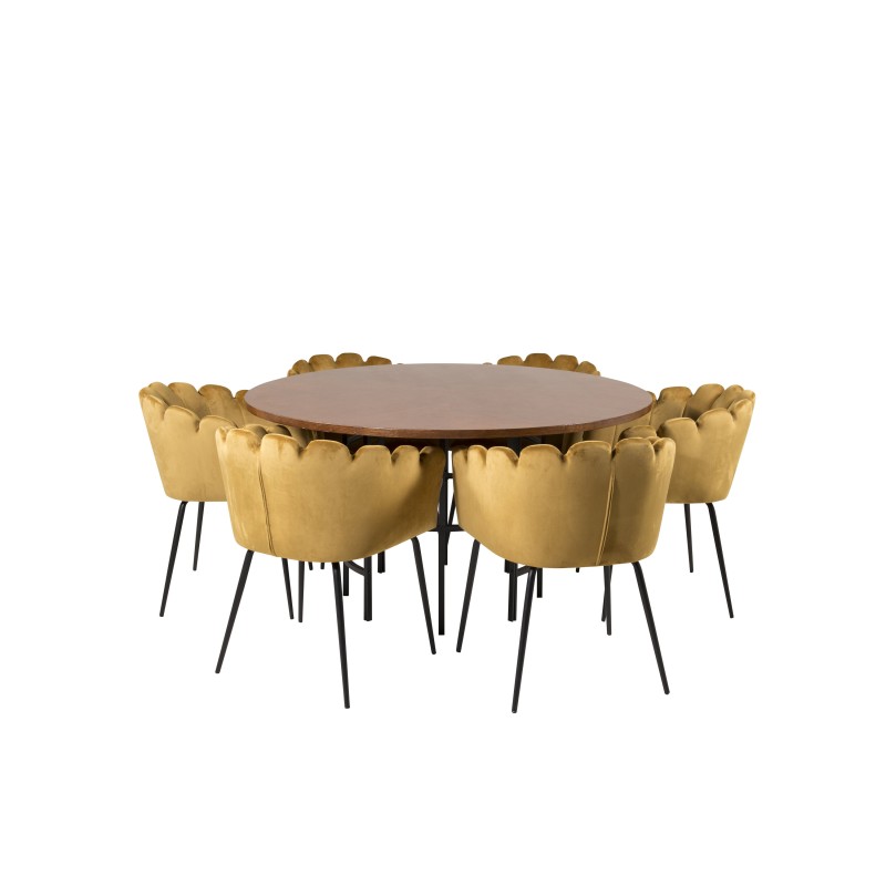 Kopenhaagen – ümmargune söögilaud – pruun / must+Limhamn – tool – Gold Velvet_6
