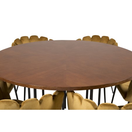 Kopenhaagen – ümmargune söögilaud – pruun / must+Limhamn – tool – Gold Velvet_6