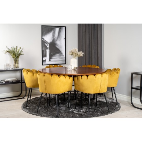 Kopenhaagen – ümmargune söögilaud – pruun / must+Limhamn – tool – Gold Velvet_6