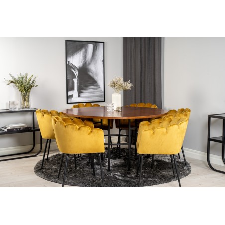 Kopenhaagen – ümmargune söögilaud – pruun / must+Limhamn – tool – Gold Velvet_6