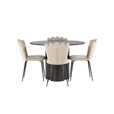 OliviaDining Table-Mocca/MoccaVeneer+Limhamn Light Chair-Black/Beige Velvet_4