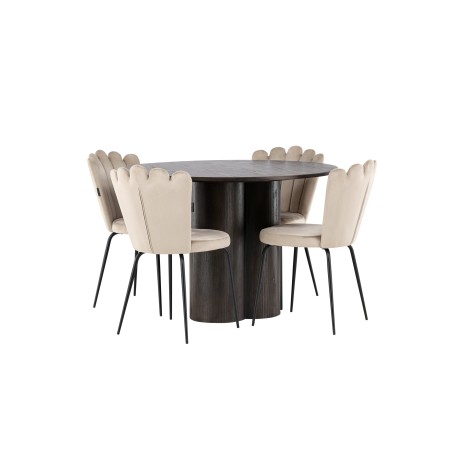 OliviaDining Table-Mocca/MoccaVeneer+Limhamn Light Chair-Black/Beige Velvet_4