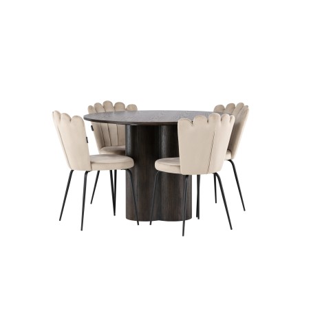 OliviaDining Table-Mocca/MoccaVeneer+Limhamn Light Chair-Black/Beige Velvet_4