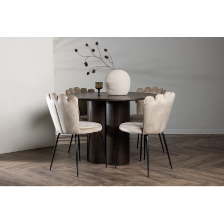 OliviaDining Table-Mocca/MoccaVeneer+Limhamn Light Chair-Black/Beige Velvet_4