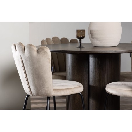 OliviaDining Table-Mocca/MoccaVeneer+Limhamn Light Chair-Black/Beige Velvet_4