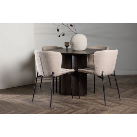 OliviaDining Table-Mocca/MoccaVeneer+ModestoDining Chair-Grey/SmokedBlackBoucle_4