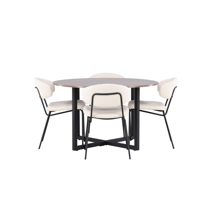 Durango söögilaud - must / pähkel MDF + Chico söögitool - must / valge Boucle _4