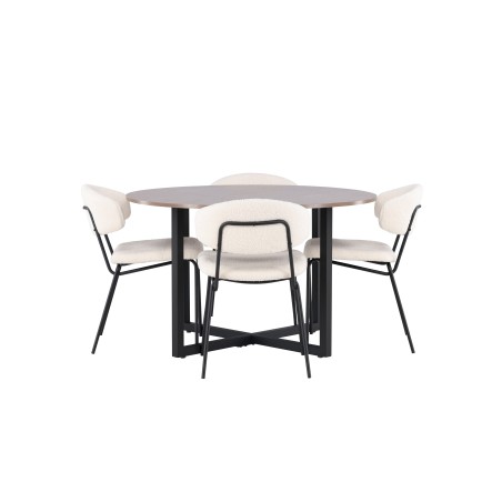 Durango söögilaud - must / pähkel MDF + Chico söögitool - must / valge Boucle _4