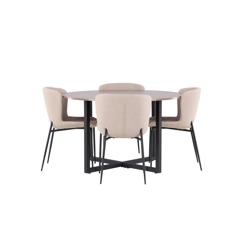 Durango söögilaud - must / pähkel MDF + Modesto söögitool - hall / suitsutatud must boucle _4