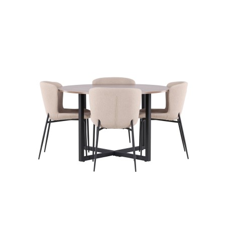 Durango söögilaud - must / pähkel MDF + Modesto söögitool - hall / suitsutatud must boucle _4