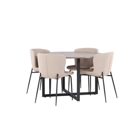 Durango söögilaud - must / pähkel MDF + Modesto söögitool - hall / suitsutatud must boucle _4