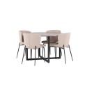 Durango söögilaud - must / pähkel MDF + Modesto söögitool - hall / suitsutatud must boucle _4