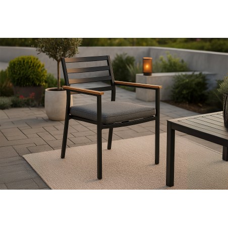 Brasilia Karmstol 2-pakk (stapelbar) - Svart Alu / Teak