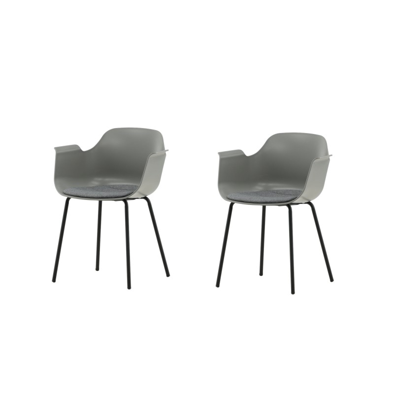 Mugavus plastikust söögitool 2-pakk - mustad jalad - hall plastik