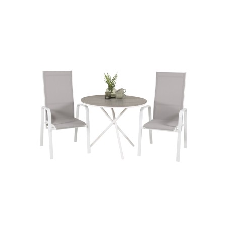 Parma kohvikulaud ø90 - valge alumiinium / hall Aintwood+Copacabana tool (virnastatav) - valge alumiinium / hall 