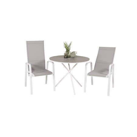 Parma kohvikulaud ø90 - valge alumiinium / hall Aintwood+Copacabana tool (virnastatav) - valge alumiinium / hall 