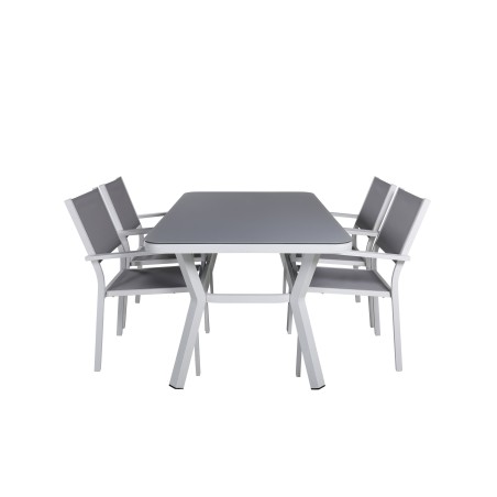 Virya söögilaud - valge alumiinium / hall klaas - väike laud + Copacabana virnastustool - valge/hall_4