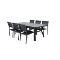 Virya söögilaud - must alumiinium / hall klaas - suur laud + Copacabana virnastatavad toolid - must/must_6