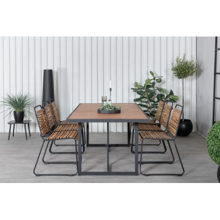 Khung söögilaud - must teras / akaatsia (teklook) - 200 * 100 cm + Bois söögitool - must alumiinium / acacia_6