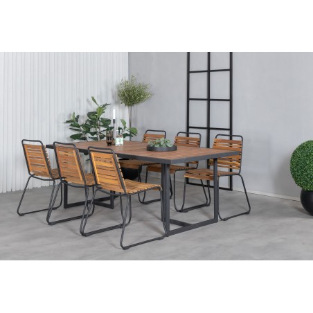 Khung söögilaud - must teras / akaatsia (teklook) - 200 * 100 cm + Bois söögitool - must alumiinium / acacia_6
