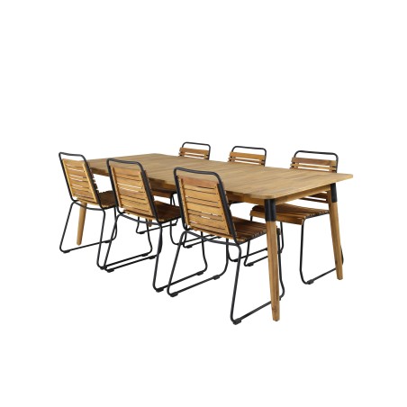 Julian söögilaud – Acacia – 210*100cm+Söögitoolid Bois – Must Alu / Acacia_6