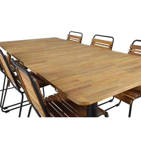Julian söögilaud – Acacia – 210*100cm+Söögitoolid Bois – Must Alu / Acacia_6