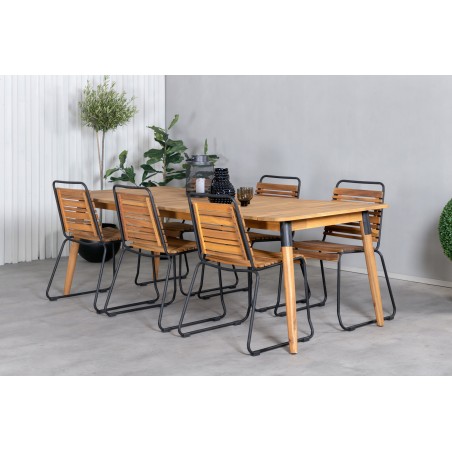 Julian söögilaud – Acacia – 210*100cm+Söögitoolid Bois – Must Alu / Acacia_6