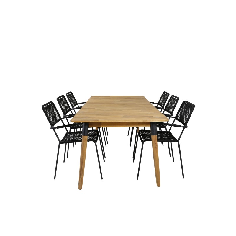Julian söögilaud – Acasia – 210*100cm+Lindos söögitoolid – Must Alu / Must Tross_6