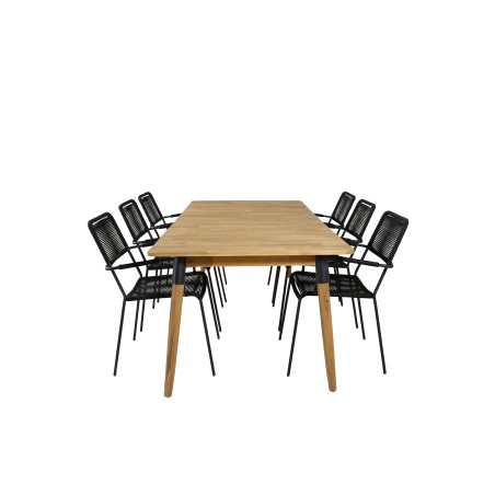 Julian söögilaud – Acasia – 210*100cm+Lindos söögitoolid – Must Alu / Must Tross_6