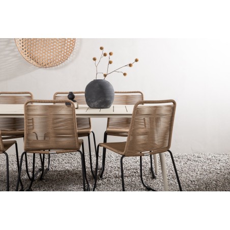 Lina söögilaud - beež - 200*90- Lindose virnastatav tool - must Alu / Latte Rope_6tk