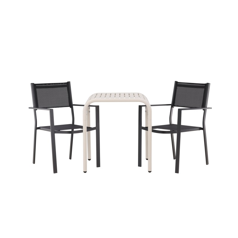Borneo kohviku laud alumiinium - beež / Kvadrat 70*70* + Copacabana virnastatav tool - must/must -  2tk
