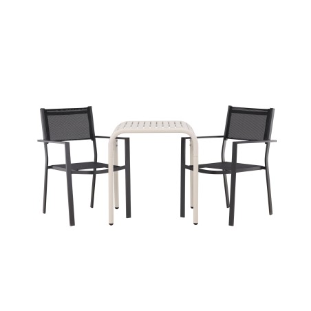 Borneo kohviku laud alumiinium - beež / Kvadrat 70*70* + Copacabana virnastatav tool - must/must -  2tk