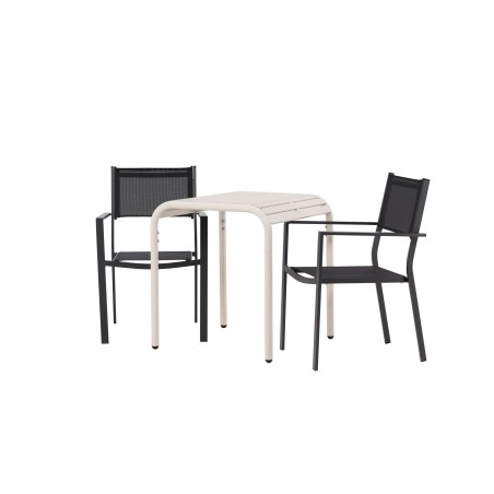 Borneo kohviku laud alumiinium - beež / Kvadrat 70*70* + Copacabana virnastatav tool - must/must -  2tk