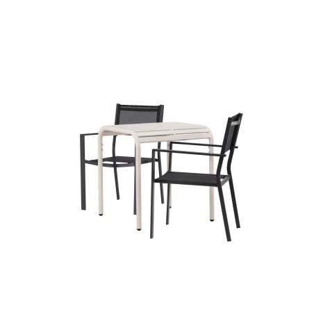 Borneo kohviku laud alumiinium - beež / Kvadrat 70*70* + Copacabana virnastatav tool - must/must -  2tk