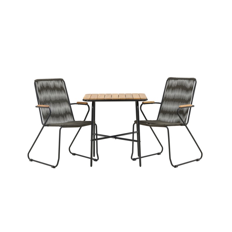 Holmbecki kohviku teras laud– must / ristkülikukujuline 55*70*74 + Bois söögitoolid teras – must / tumehall köis _2