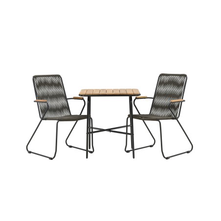 Holmbecki kohviku teras laud– must / ristkülikukujuline 55*70*74 + Bois söögitoolid teras – must / tumehall köis _2