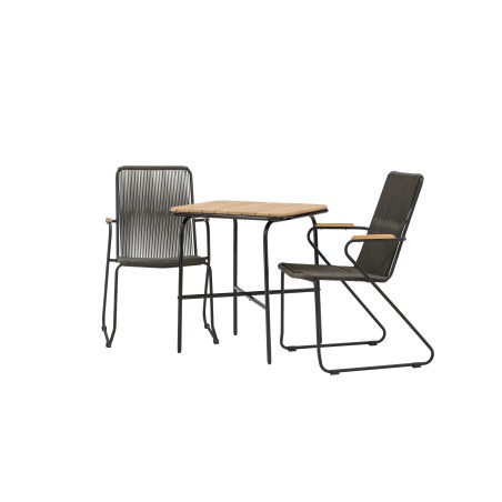 Holmbecki kohviku teras laud– must / ristkülikukujuline 55*70*74 + Bois söögitoolid teras – must / tumehall köis _2