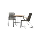 Holmbecki kohviku teras laud– must / ristkülikukujuline 55*70*74 + Bois söögitoolid teras – must / tumehall köis _2